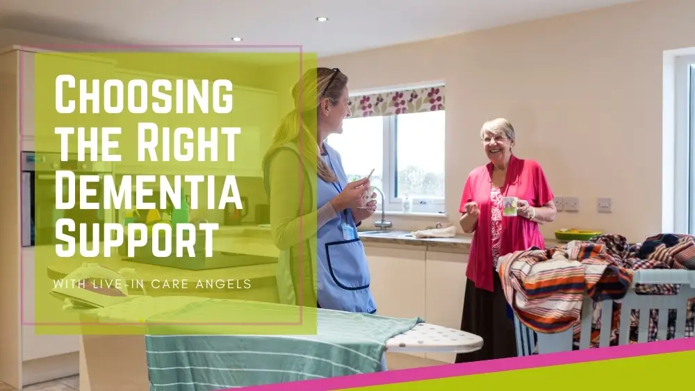 Choosing the Right Dementia Support” with live-in dementia care concept in the background